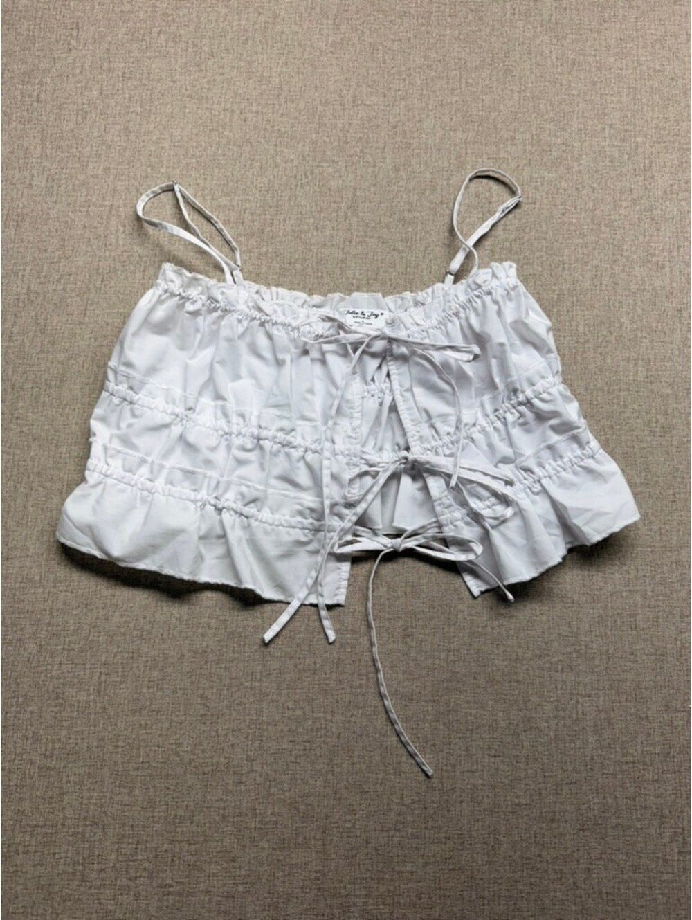 Jolie & Joy White Tie Front Crop Top Size Small Adjustable Coquette Cottagecore